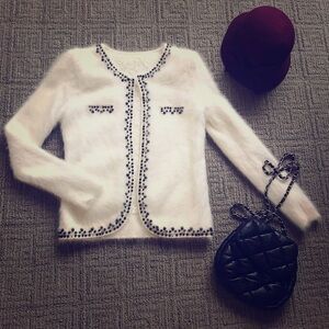White Cashmere jacket, Great for Holiday Event,Christmas party
